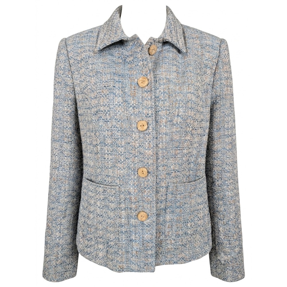 Vintage 90s Monterey Bay Blue Tweed Boucle Jacket Blazer Size 12